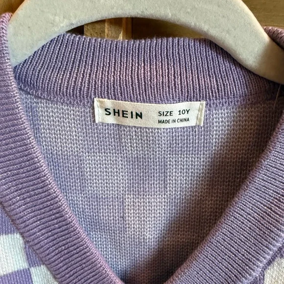 SHEIN Lavender Checkered V-Neck Sweater Vest - Picture 3 of 3